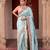 Sky blue embroidered pure katan silk saree