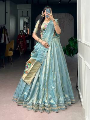 Women's Designer Paithani Silk Zari Woven Lehenga Choli with Paithani Border Dupatta 1