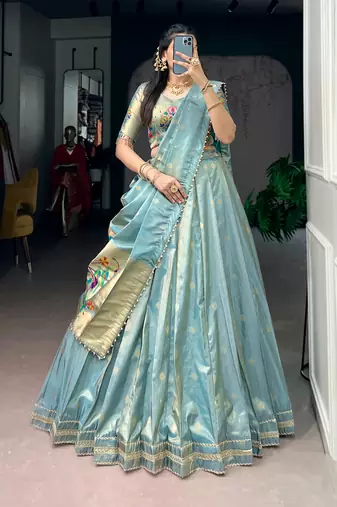 Women's Designer Paithani Silk Zari Woven Lehenga Choli with Paithani Border Dupatta