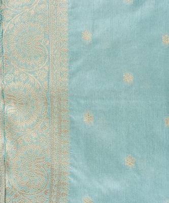 Sky blue embroidered pure katan silk saree 5