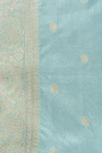 Sky blue embroidered pure katan silk saree