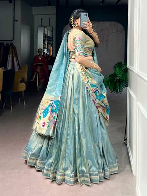 Women's Designer Paithani Silk Zari Woven Lehenga Choli with Paithani Border Dupatta 3