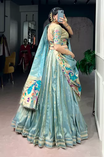 Women's Designer Paithani Silk Zari Woven Lehenga Choli with Paithani Border Dupatta