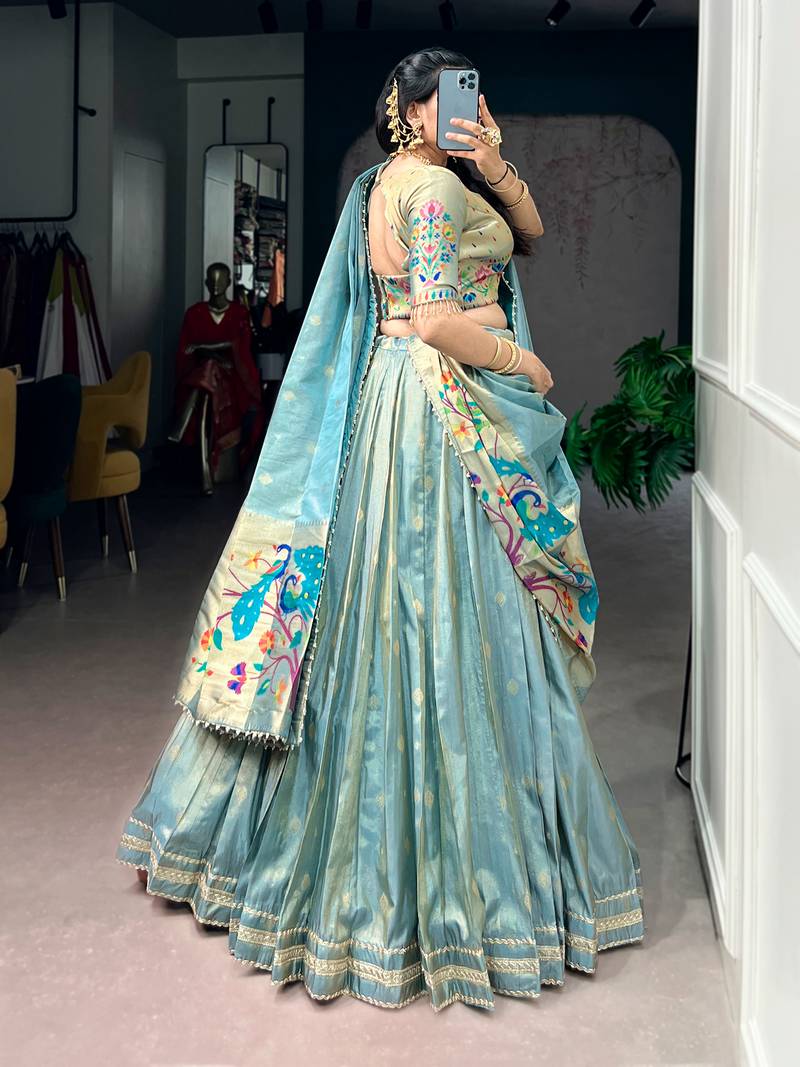 Women's Designer Paithani Silk Zari Woven Lehenga Choli with Paithani Border Dupatta