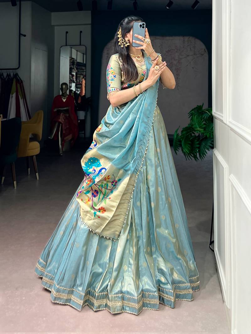 Women's Designer Paithani Silk Zari Woven Lehenga Choli with Paithani Border Dupatta