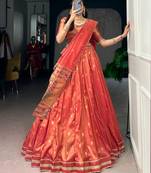Women's Designer Paithani Silk Zari Woven Lehenga Choli with Paithani Border Dupatta