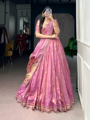 Women's Designer Paithani Silk Zari Woven Lehenga Choli with Paithani Border Dupatta 1