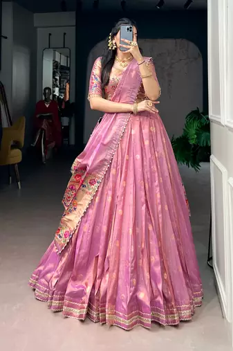 Women's Designer Paithani silk blend Zari Woven Lehenga Choli with Paithani Border Dupatta