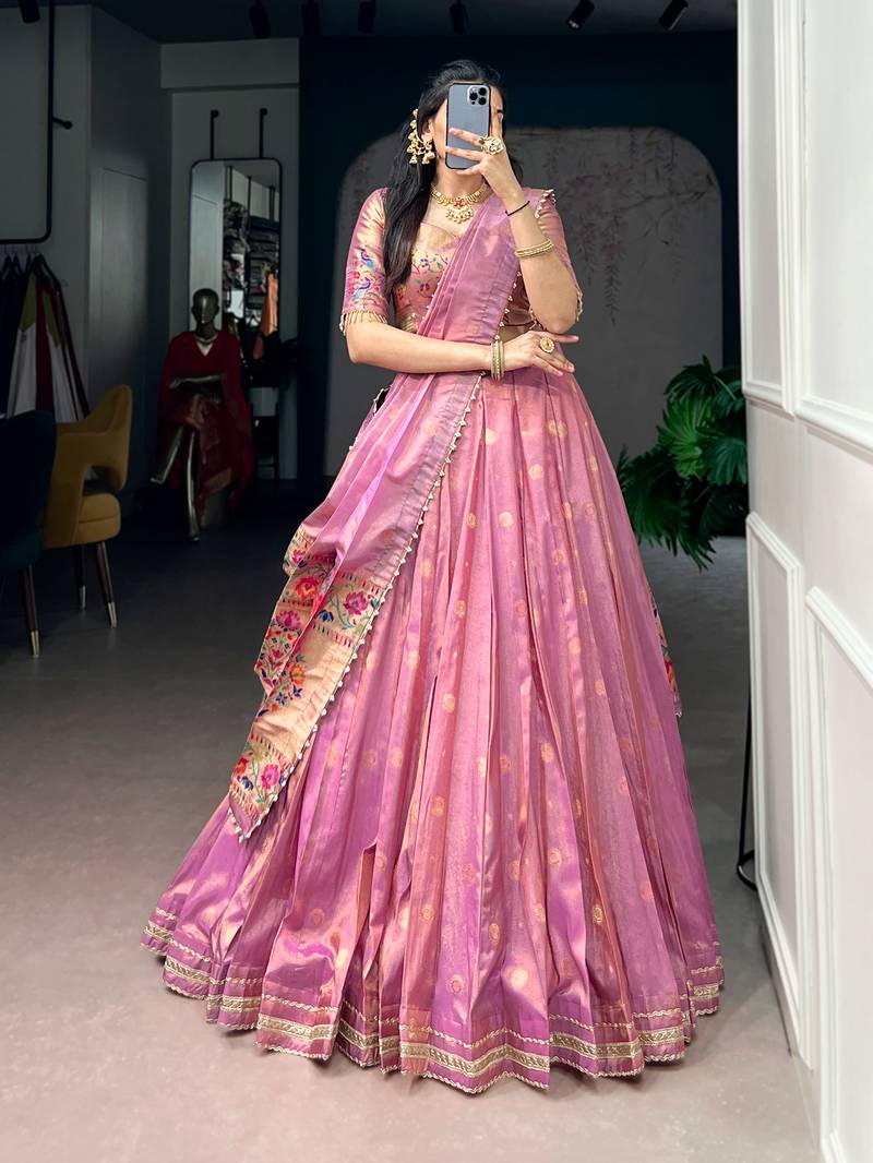 Women's Designer Paithani Silk Zari Woven Lehenga Choli with Paithani Border Dupatta