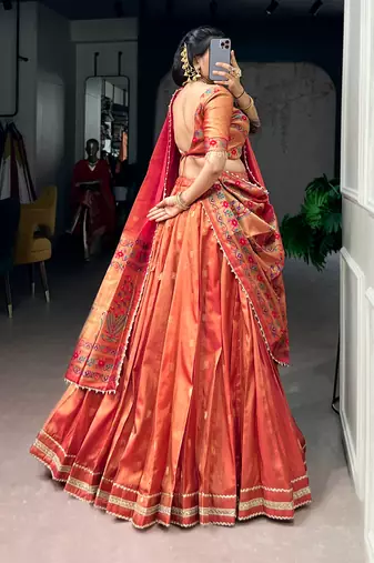 Women's Designer Paithani Silk Zari Woven Lehenga Choli with Paithani Border Dupatta