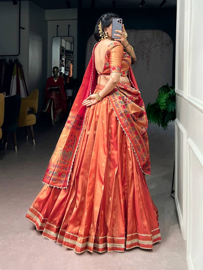 Women's Designer Paithani Silk Zari Woven Lehenga Choli with Paithani Border Dupatta
