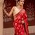 Red embroidered pure katan silk saree