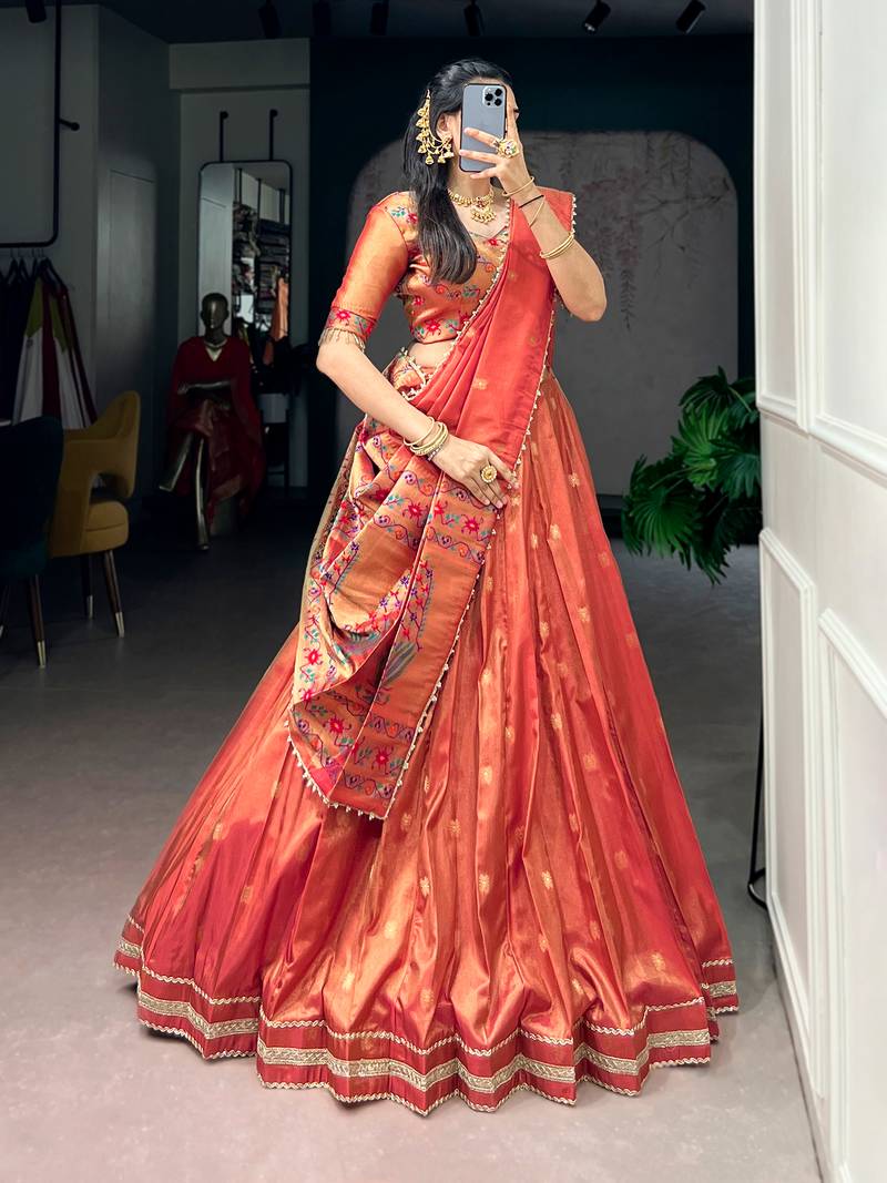 Women's Designer Paithani Silk Zari Woven Lehenga Choli with Paithani Border Dupatta