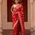 Red embroidered pure katan silk saree