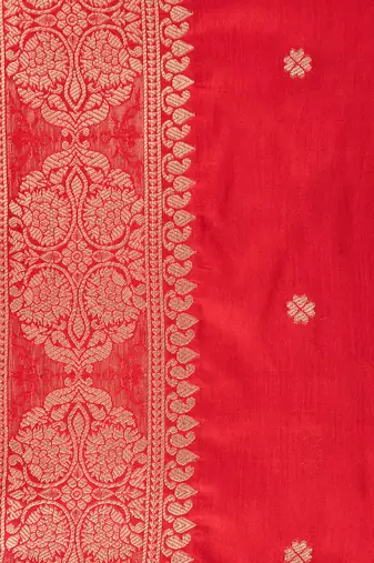 Red embroidered pure katan silk saree
