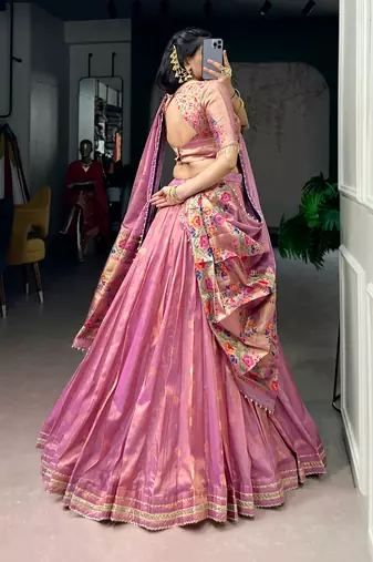 Women's Designer Paithani silk blend Zari Woven Lehenga Choli with Paithani Border Dupatta