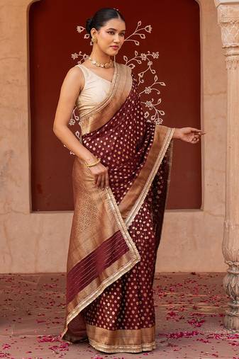 Maroon embroidered pure chiffon saree
