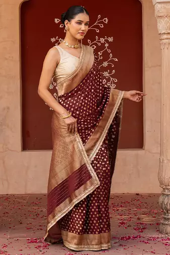 Maroon embroidered pure chiffon saree