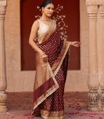 Maroon embroidered pure chiffon saree