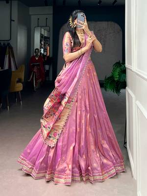 Women's Designer Paithani Silk Zari Woven Lehenga Choli with Paithani Border Dupatta 4