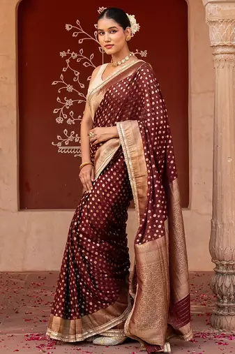 Maroon embroidered pure chiffon saree