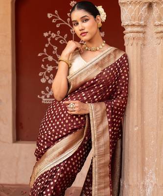 Maroon embroidered pure chiffon saree 3