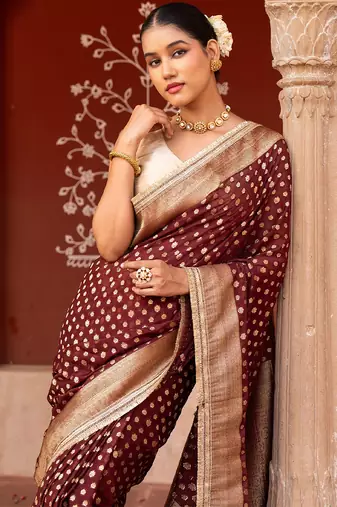 Maroon embroidered pure chiffon saree