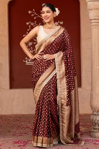 Maroon embroidered pure chiffon saree
