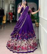 Kalamkari Printed Tussar Silk Lehenga Choli with Chinon Dupatta