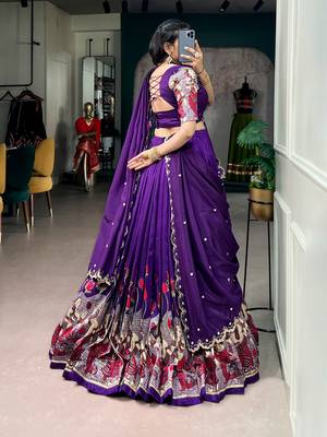 Kalamkari Printed Tussar Silk Lehenga Choli with Chinon Dupatta 3