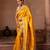 Yellow embroidered pure katan silk saree