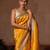 Yellow embroidered pure katan silk saree