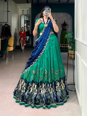 Kalamkari Printed Tussar silk blend Lehenga Choli with Chinon Dupatta 1