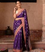 Purple embroidered pure katan silk saree