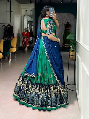 Kalamkari Printed Tussar silk blend Lehenga Choli with Chinon Dupatta 3