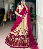 Kalamkari Printed Tussar silk blend Lehenga Choli with Chinon Dupatta