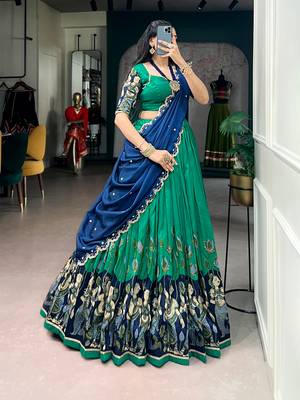 Kalamkari Printed Tussar silk blend Lehenga Choli with Chinon Dupatta 4
