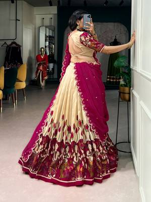 Kalamkari Printed Tussar silk blend Lehenga Choli with Chinon Dupatta 3