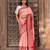 Peach embroidered pure katan silk saree