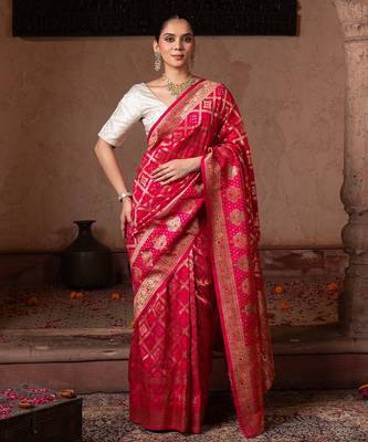 Pink embroidered pure monga silk saree 1