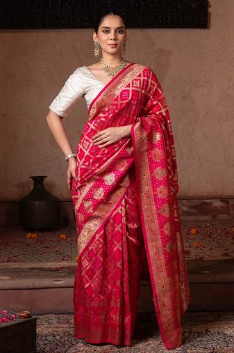 Pink embroidered pure monga silk saree
