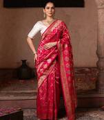 Pink embroidered pure monga silk saree