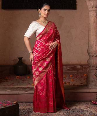 Pink embroidered pure monga silk saree 2