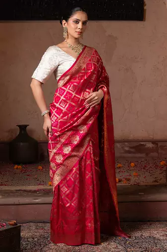 Pink embroidered pure monga silk saree