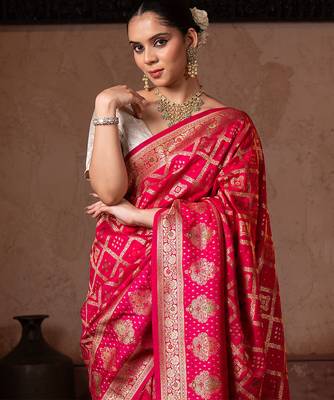 Pink embroidered pure monga silk saree 3