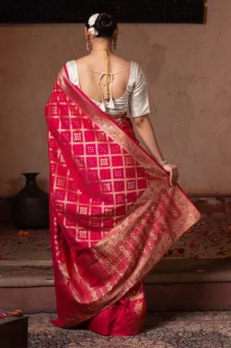 Pink embroidered pure monga silk saree