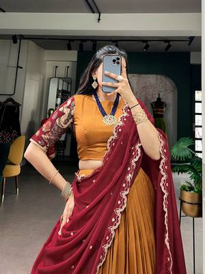 Kalamkari Printed Tussar silk blend Lehenga Choli with Chinon Dupatta 2