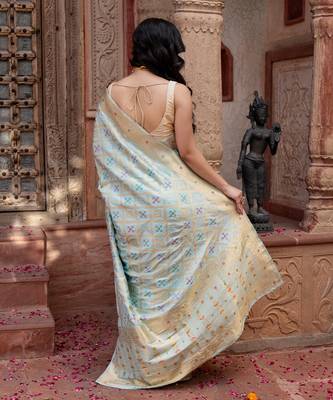 Sky blue embroidered pure monga silk saree 3