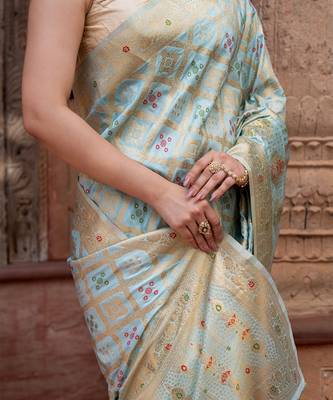 Sky blue embroidered pure monga silk saree 4