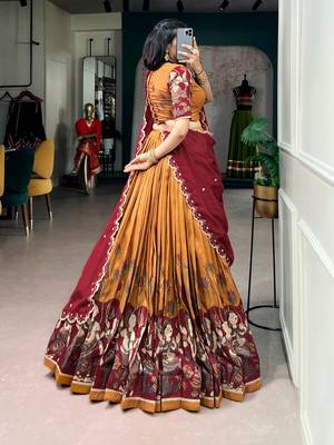 Kalamkari Printed Tussar silk blend Lehenga Choli with Chinon Dupatta 3